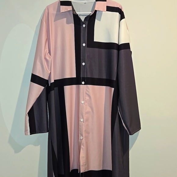 SHEIN Dresses & Skirts - Shein pink gray black button down dress. Size 3X.